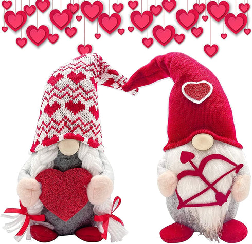 Valentines Day Gnomes, 2-Pack Valentines Gnomes, Gnomes Plush Swedish Handmade Gnomes for Valentines Gift/ Decoration - Scandinavian Decorations for Table, Bedroom, Living Room, Mantle