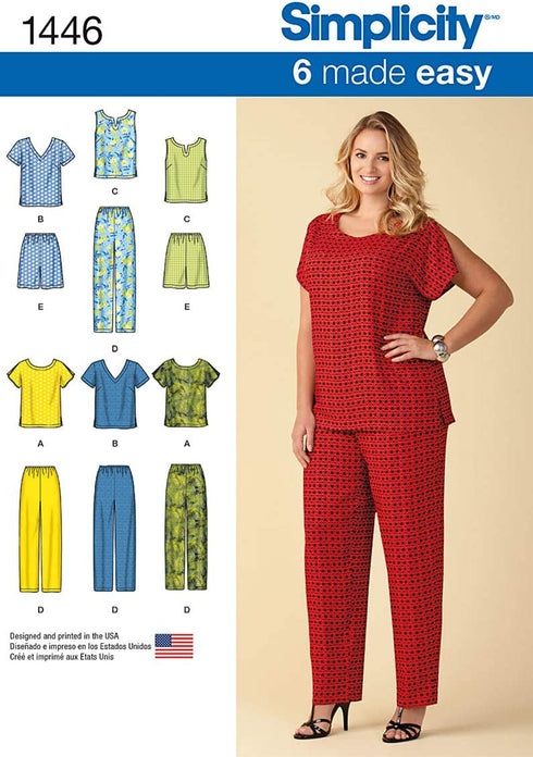 Simplicity US1446FF Easy to Sew Women's Shirt, Pants, and Shorts Sewing Pattern Kit, Code 1446, Sizes 18W-24W