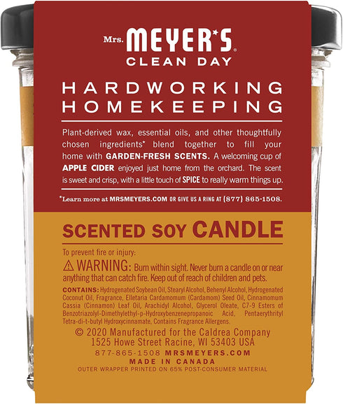 Mrs. Meyer's Scented Soy Aromatherapy Candle, 25 Hour Burn Time, Made with Soy Wax, Apple Cider, 4.9 oz