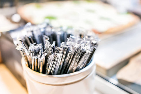 Concession Essentials Jumbo 7.75" Black Wrapped Clear Standard Plastic. Pack of 1000 Count. Black Wrapped Straws.