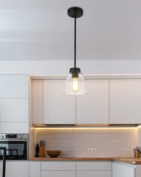 Eapudun Industrial Glass Pendant Light, Single Hanging Pendant Lighting, Matte Black with Clear Glass Shade Classic for Farmhouse, Entryway, Dining Room, Kitchen Island, Foyer , PDA1148-MBK
