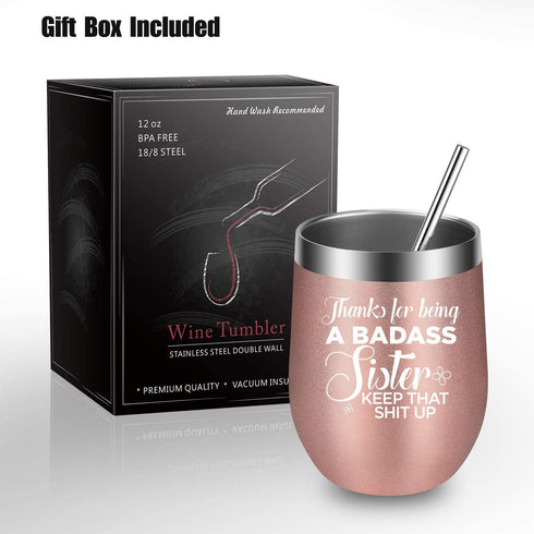 Funny Gifts for Sister, Sister in Law - Sister Gifts, Sisters Gifts from Sister, Brother - Thank You, Birthday, Mothers Day Gifts for Sister, Little, Big Sister, Soul Sister Gifts - LEADO Wine Tumbler