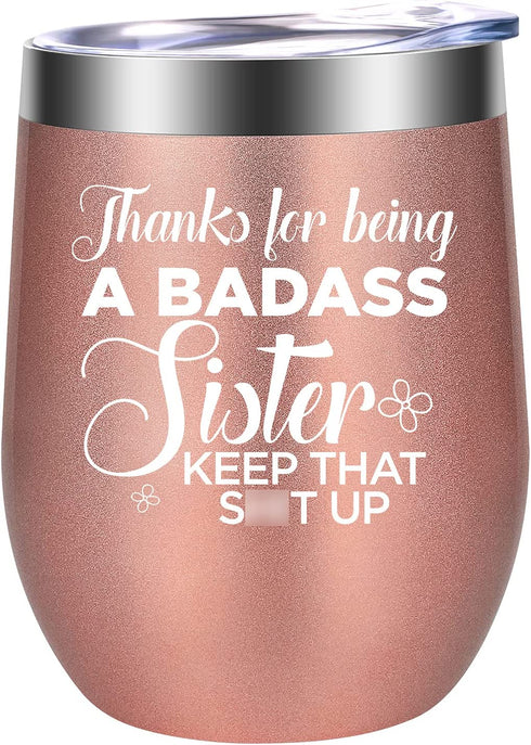 Funny Gifts for Sister, Sister in Law - Sister Gifts, Sisters Gifts from Sister, Brother - Thank You, Birthday, Mothers Day Gifts for Sister, Little, Big Sister, Soul Sister Gifts - LEADO Wine Tumbler