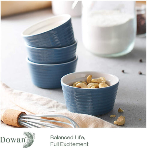 DOWAN Ramekins 8 oz Oven Safe, Porcelain Ramekins Souffle Dish, Creme Brulee Ramekins, Ramekins for Baking, Stackable Ramekin for Pudding, Spinach Souflees, Set of 6, Airy Blue