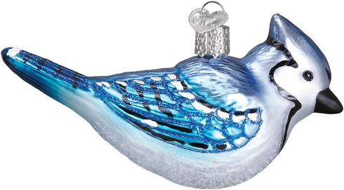 Old World Christmas 16121 Bird Watcher Collection Glass Blown Ornaments for Christmas Tree Bright Blue Jay 2.0