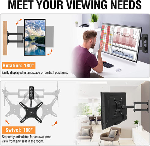 Full Motion TV Monitor Wall Mount TV Bracket Swivels Tilts Extension Rotation for Most 14-42 Inch LED LCD Flat Screen TVs & Monitors with Articulating Arms, Max VESA 200x200mm, up to 33 lbs. ELIVED