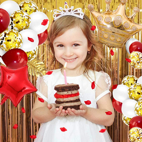 Toylin Red Gold Birthday Decorations, Red Party Decorations, White Gold Confetti Balloons Gold Curtain for Independence Day Baby Shower Wedding Birthday Anniversary Bachelorette Party Decorations
