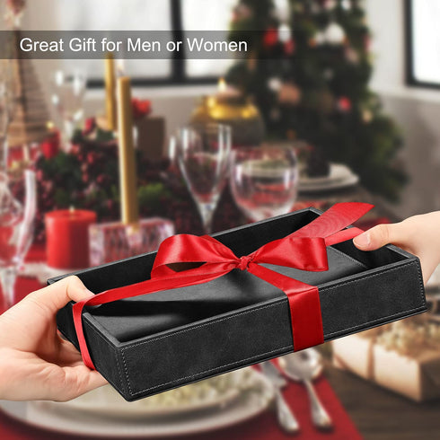 SITHON Valet Tray Desk Organizer, PU Leather Catchall Tray Bedside Vanity Tray Nightstand Caddy Coin Box Key Jewelry Storage Organizer, Black