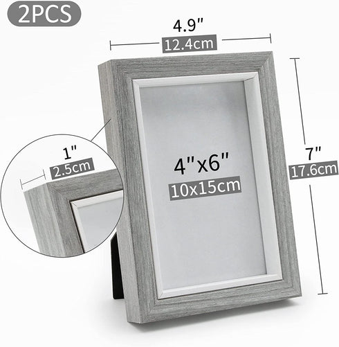 Afuly 4x6 Picture Frames Grey Wood Texture 4 by 6 Photo Frames Ready to Hang Stand Tabletop Desk Display Modern Gray for Home, Set of 2 Unique Gifts for family