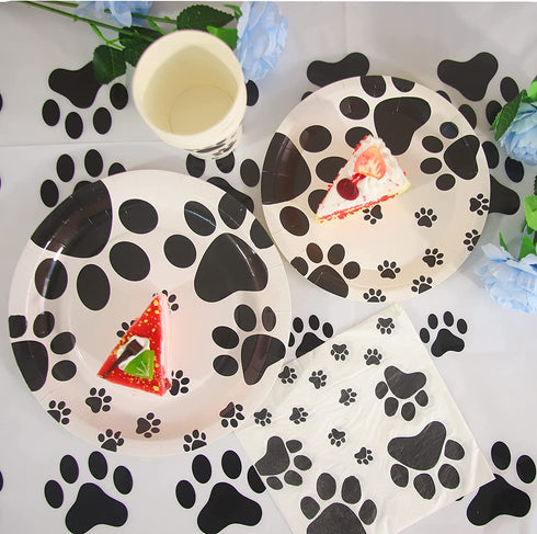 Dog Paw Prints Party Supplies, Dog Paw Prints Theme Tableware Set Including Paper Plates Cups Napkins for Birthday Baby Shower Party -Serves 16