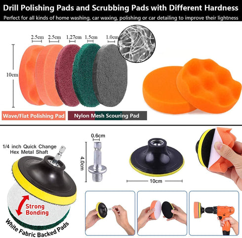 20Pcs Drill Brush Attachments Set,Scrub Pads and Sponge, Power Scrubber Brush with Extend Long Attachment All Purpose Clean for Grout, Tiles, Sinks, Bathtub, Bathroom, Kitchen