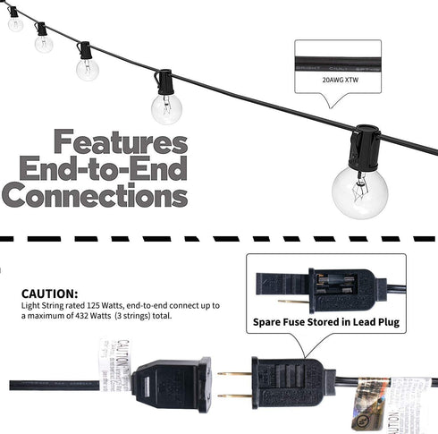 G40 Globe String Patio Lights, Outdoor String Lights 50FT with 53 G40 Bulbs (3 Spare), UL Certified for Patio Porch Backyard Deck Bistro Gazebos Pergolas Balcony Wedding Party Markets Decor