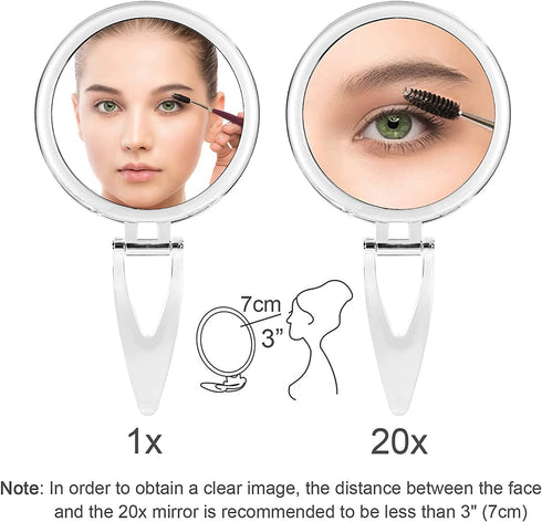 Handheld 20x Magnifying Mirror with Folding Handle, Portable Hand Mirror with Magnification for Makeup/Travel, Double Sided, Round, 6"