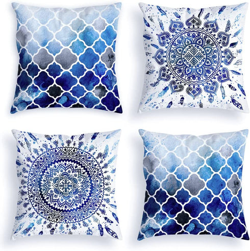 OA OATHENE Blue Throw Pillows Light Blue and Grey Boho Throw Pillows for Couch Bed Decorative Throw Pillow Covers 18x18 Abstract Art Painting Ombre Modern Geometric Accent Cushion Cover for Bedroom.