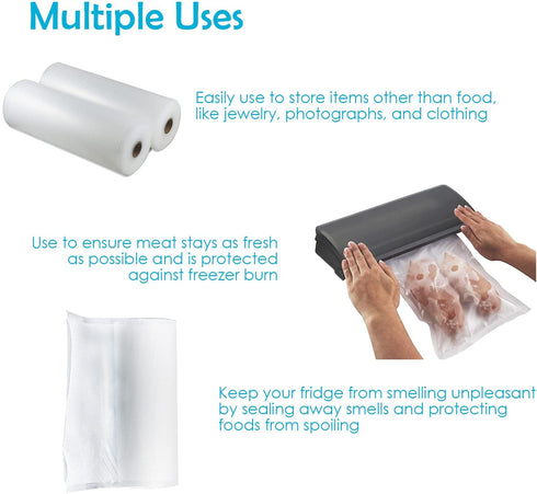 Houseables Vacuum Sealer Bags, Sous Vide Rolls, Two (2), Large 11 Inch x 50 Ft, Commercial Grade Plastic, Food Vac Storage & Seal, Airtight Vacume Saver, Microwave & Freezer Safe, Store A Meal