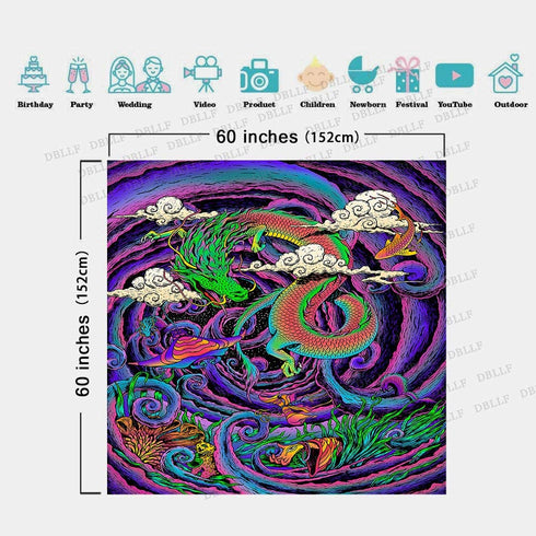 DBLLF Japanese Legendary Dragon Tapestry Trippy Marine Anime Theme Legend Dragon Tapestry,Size 60"x 60" Flannel Art Tapestries,for Living Room Bedroom Dorm Decor GTYYDB389