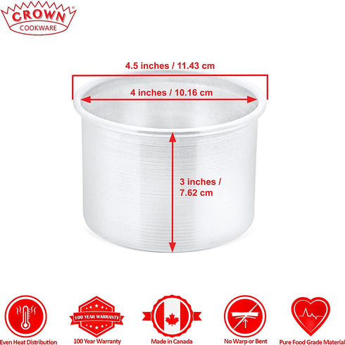 Crown Cake Pans 4 inch Round, 3" Deep, Set of 2, Heavy Duty, Fully Straight Sides, Even-Heating, Made in Canada