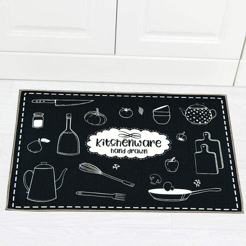 Carvapet 2 Piec Non-Slip Kitchen Rug TPR Non-Skid Backing Mat for Doorway Bathroom Runner Rug Set, Geometric Design (17"x48"+17"x24")
