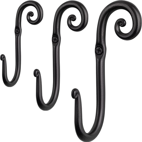 RTZEN Wall Mount J Hook - Wrought Iron Decorative Wall Hooks for Hanging - Handcrafted Classic Wall Mounted Black Coat Hooks - Farmhouse Towel Hooks Robe Hooks or Hat Hooks - 3 Pack
