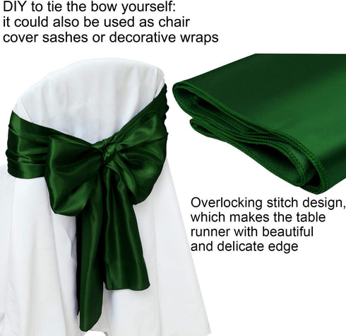 Aneco 12 Pack Satin Table Runner 12 x 108 Inch Forest Green Long Wedding Satin Silk Table Runner for Wedding Banquet Graduations Birthday Party Decoration
