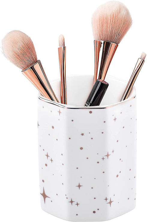 Ceramic Pen Holder StandDurable Ceramic Pencil Cup Decor Organizer to Hold Makeup Brushes, Eyebrow Pencils,Combs, Pens,Pencils and so on. Phnom Penh Modern Storage Ideal Gift for Office Home (White)