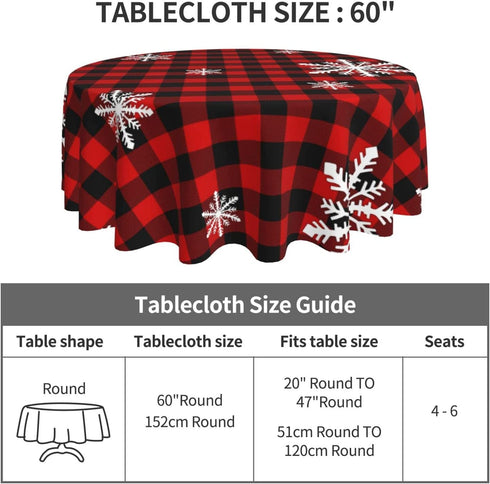 Christmas Snowflakes Round Tablecloth 60" Stain Wrinkle Free Washable Table Cloths for Decorative Kitchen Dining Party Wedding Indoor Microfiber