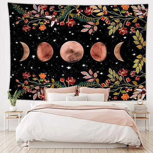 Moonlit Garden Tapestry Moon Phase Tapestry Floral Tapestries for Bedroom Aesthetic Wall Hanging Dorm Living Room Vertical Tapestry for Teen Girls?59x51 inch)