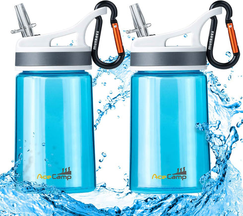 AceCamp Kids Water Bottle,Eastman Tritan Kids Water Bottle for School BPA Free Sports Water Bottle 12 Oz Portable Kids Water Bottle with Straw,2PK Set (kids, blue+blue)