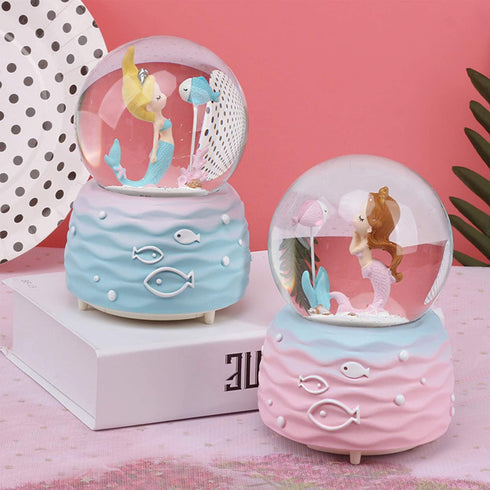 BREIS Snow Globes,Mermaid Snowglobes with Musical,LED Lights, Gifts for Girls,Birthday Christmas Festival Gift for 5-12 Year Old Girls (Pink)