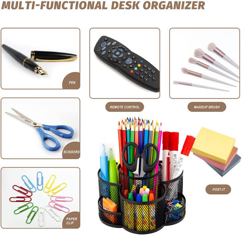 Pen Holder for Desk, 360-Degree Rotating Desk Organizer with 7 Compartments, Pencil Holder for Desk, Office Supplies Desk Organizer, Mesh Desk Caddy for Office School Art