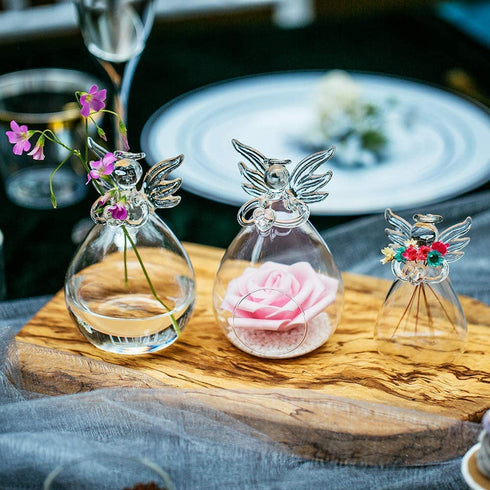 Sziqiqi Hanging Clear Glass Angel Candle Holders 4 Pcs for LED Tea Light and Tiny Air Plant Terrarium Container for Home Room Decoration Christmas Bautizo Ceremony Ornaments