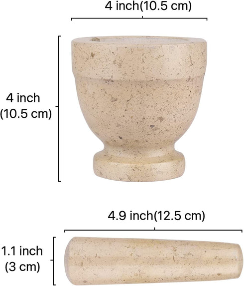 Flexzion Mortar & Pestle Set, Marble Yellow, Kitchen Cooking Accessories/Housewares - Solid 4 in Heavy Granite Molcajete Stone Grinder Crusher Bowl for Guacamole, Herbs, Spices, Garlic, Medicine Pills