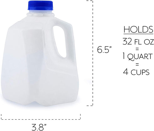 Cornucopia Brands 32oz Plastic Jugs (6-Pack); 1-Quart / 32-Ounce Bottles with Caps for Juice, Water, Sports and Protein Drinks and Milk, BPA-Free