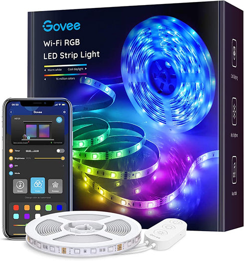 Govee Smart LED Strip Lights, 16.4ft WiFi LED Light Strip Work with Alexa and Google Assistant, 16 Million Colors with App Control and Music Sync LED Lights for Bedroom, Kitchen, TV, Party