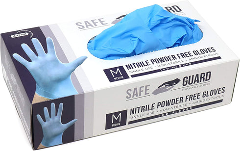 Safeguard Nitrile Disposable Gloves, Powder free, Food Grade Gloves, Latex Free, 100 Gloves, Blue