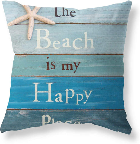 Pack of 4 Decorative Throw Pillow Covers 18x18 Inch Blue Ocean Theme Pillowcases Square Outdoor Cushion Cover Wood Grain Sea Anchor Printing Pillows Covers Home Decor Sofa Car Bedroom Pillow Cover