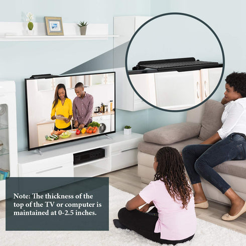 2 Pieces TV Top Shelf Screen Shelf Adjustable Monitor Top Shelf TV Top Storage Bracket Computer Screen Shelf for Cellphone Stand, Media Boxes, Game Console, Router and Home (Black, 11.8 x 4.7 Inch)