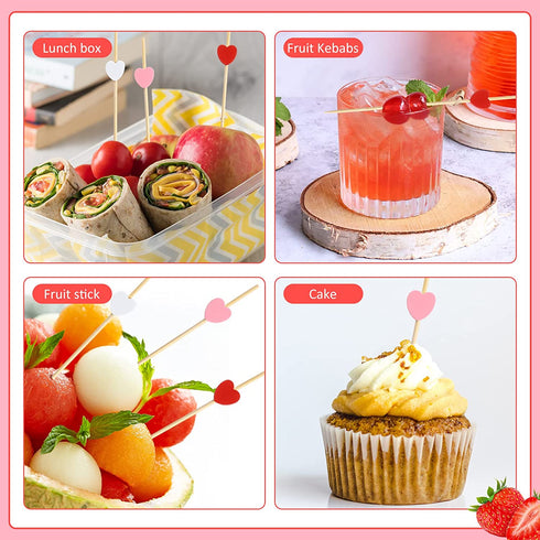 300 Counts Toothpicks for Appetizers Bamboo Cocktail Picks Heart Shaped Food Picks Red Pink White Cocktail Skewers 4.7 Inch Long Fruit Skewers Barbecue Skewers for Home Restaurant Buffet Party