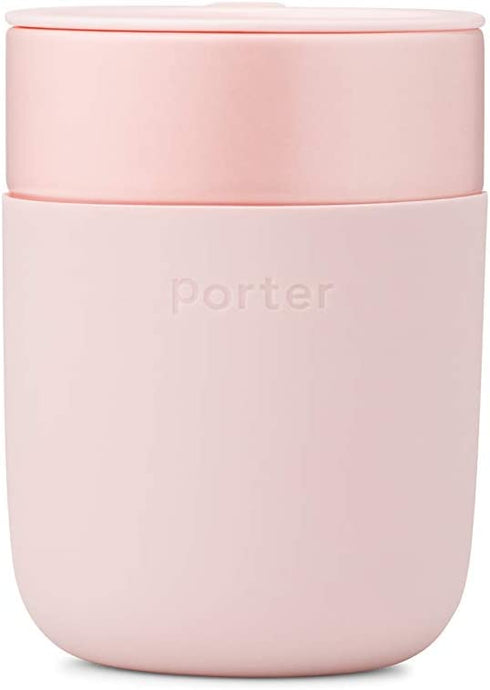 W&P Porter Ceramic Mug w/ Protective Silicone Sleeve, Blush 12 Ounces | On-the-Go | Reusable Cup for Coffee or Tea | Portable | Dishwasher Safe