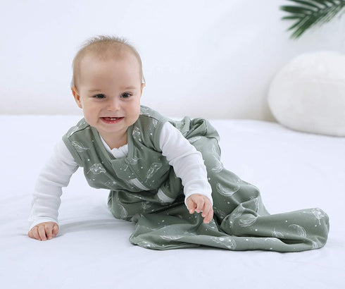 Baby Organic Cotton 0.5tog Wearable Blanket - Lightweight Sleeping Bag with 2-Way Zipper, Boys Girls Swaddle Transition Sleep Sack(Feather Green, 12-18 Months)