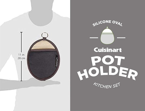 Cuisinart Silicone Oval Pot Holders and Oven Mitts - Heat Resistant, Handle Hot Oven/Cooking Items Safely - Soft Insulated Pockets, Non-Slip Grip and Convenient Hanging Loop - Grey, 2pk