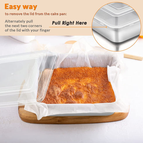 8 x 8-Inch Baking Pan with lid, E-far Square Cake Brownie Baking Pans Stainless Steel Bakeware Set of 2, Non-toxic & Healthy, Easy Clean & Dishwasher Safe - 4 Pieces(2 Pans + 2 Lids)