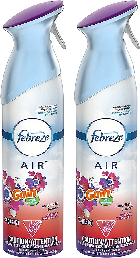 Febreze Air Refresher - with Gain Moonlight Breeze Scent - with New OdorClear Technology - Net Wt. 8.8 OZ (250 g) Per Bottle - Pack of 2 Bottles