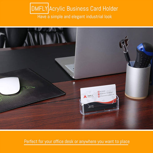 DMFLY 16 Pack Business Card Holder for Desk, Acrylic Business Card Holder Clear Plastic Business Card Stand Desktop Business Card Holders for Exhibition, Home & Office, Fits 30-50 Business Cards
