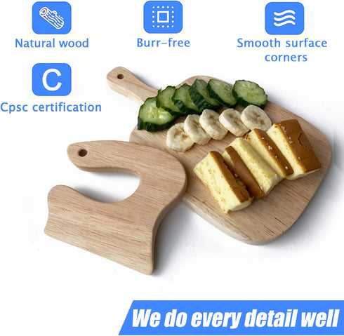Montessori kitchen tools for toddlers, Safe Wooden Kids Knife & Cutting Board Sets Basic Life skills Veggies Fruits Avocado Banana Cooking Kitchen Chopping Tools for Toddlers 345-12 Years Old