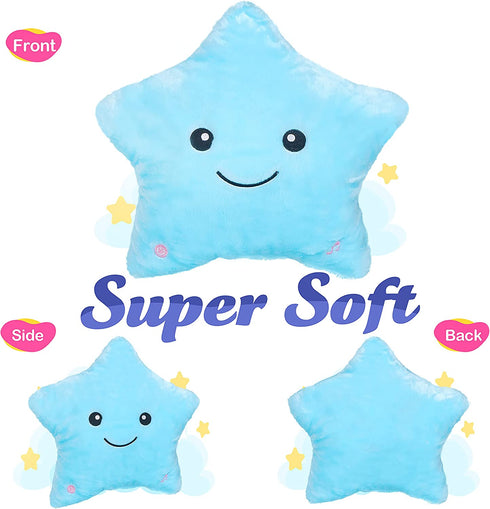 WEWILL Creative Twinkle Star Light up Night LED Plush Pillows Stuffed Toys Birthday Valentines for Toddlers Girls(Blue)