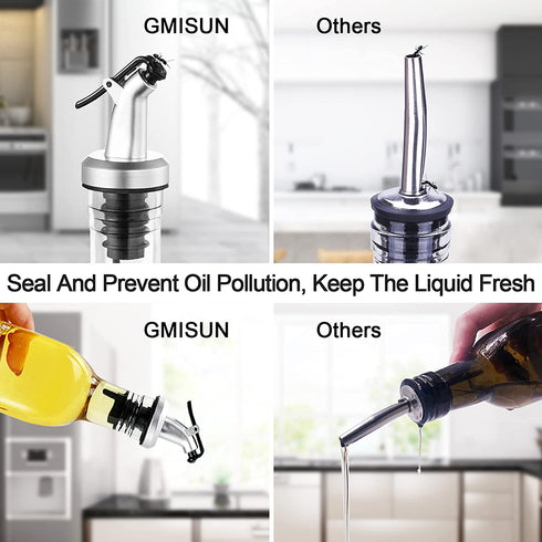 GMISUN 8oz Olive Oil Bottle Dispenser, 4 Pack Leakproof Oil And Vinegar Cruet Set With Clear Glass Oil Bottle, Non-Drip Spouts, Black Caps, Funnel And Labels