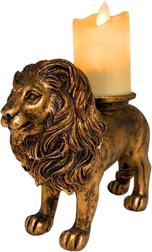 THE NIFTY NOOK Majestic Lion Candle Holder with LED Flameless Pillar Candle for Home and Office¦