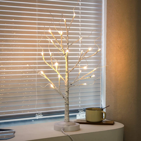 Lighted Birch Tree 2ft Tree Lamp with 24 LED Lights Christmas Decorations Tabletop Tree for Bedroom Indoor Party Warm White