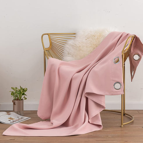 DAIMEIEN Window Treatment Panels Thermal Insulated Solid Grommet Blackout Curtains/Drapes with Tiebacks for Living Room (A Pair,W 52 x L 63 inches, Pink)